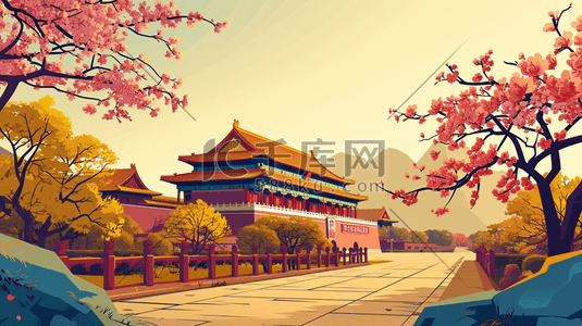 中国风手绘彩色古典建筑宫廷风插画15