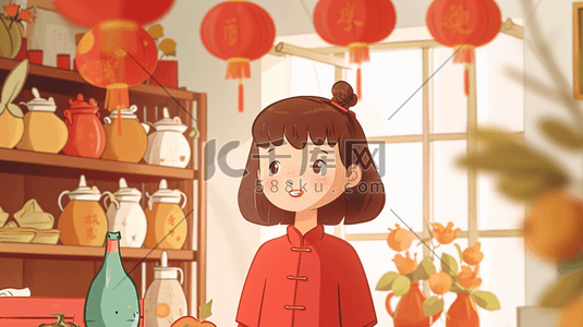 中式挂件插画图片_中国红色卡通中式国风元宵节花灯插画15