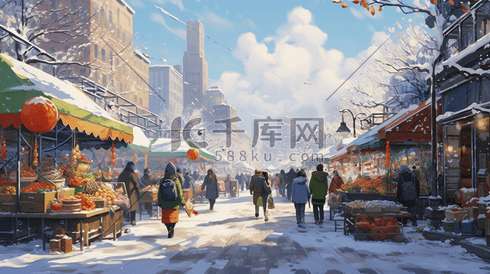 集市买年货的热闹场面插画4