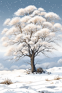 白色点缀插画图片_树挂冬天唯美风景手绘插画
