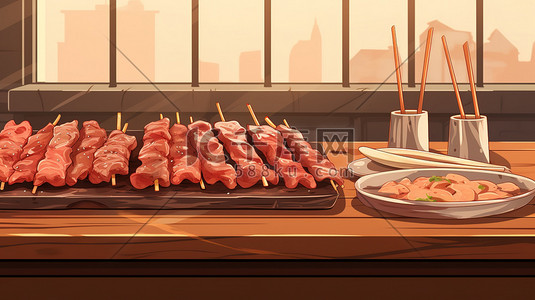 烧串插画图片_烧烤肉串美味BBQ插画海报