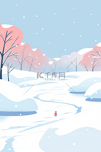 冬天雪景手绘插画唯美海报