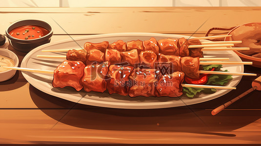 烧烤肉串美味BBQ插画