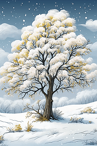 白色点缀插画图片_冬天手绘树挂插画唯美风景