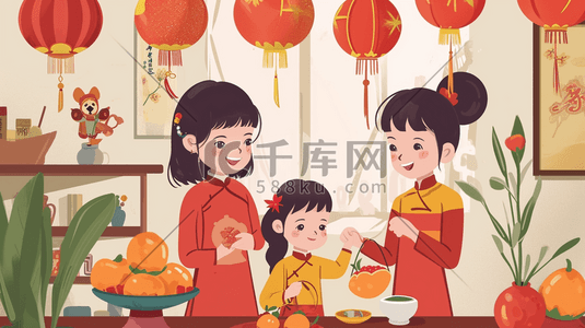 中式挂件插画图片_中国红色卡通中式国风元宵节花灯插画11