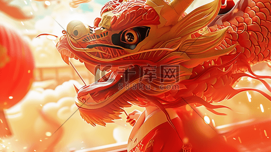 红色喜庆3D立体中国龙插画11