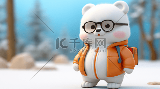 3D立体开心白色小熊简约插画17