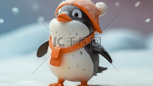 冬季动物卡通插画图片_冬季立体卡通戴帽子企鹅插画1
