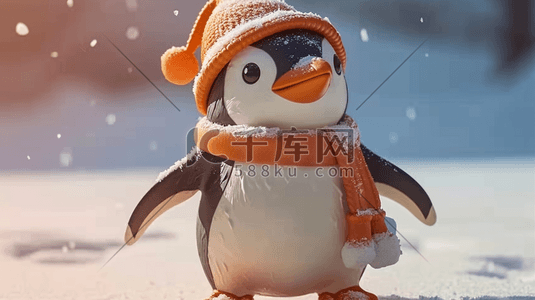 企鹅冰雪插画图片_冬季立体卡通戴帽子企鹅插画7