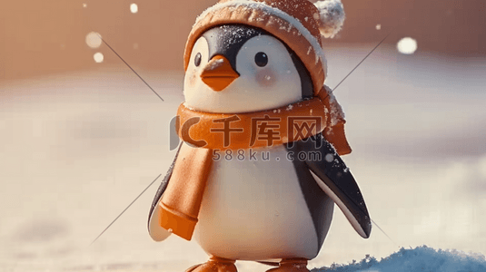 冬季动物卡通插画图片_冬季立体卡通戴帽子企鹅插画13