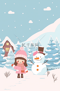 冬天简约海报插画图片_插画冬天海报唯美雪景