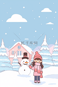 冬天简约海报插画图片_冬天唯美雪景海报插画