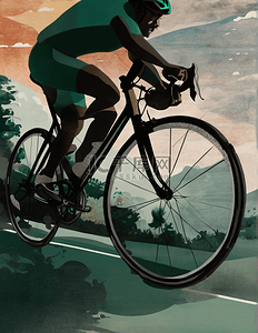 速度特效插画图片_男人自行车运动比赛特写速度插画海报
