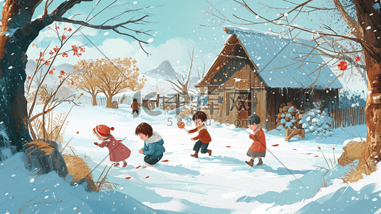 玩雪的插画图片_冬季手绘小孩雪地玩雪的插画12