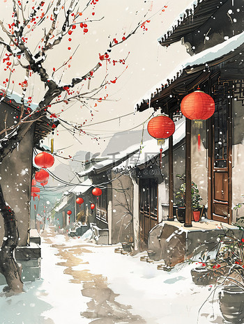 节日插画素材图片素材春节乡村的节日气氛童年插画素材