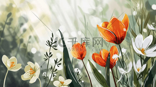 彩色春季插画图片_彩色春季自然盛开的花朵插画5
