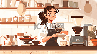 灰色扁平化咖啡师插画10