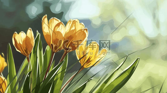 彩色春季自然盛开的花朵插画13