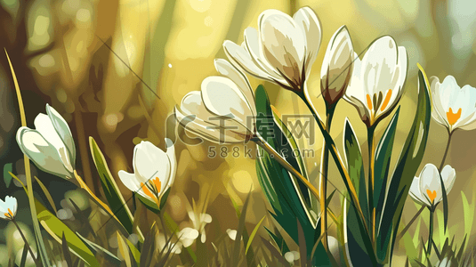 彩色春季自然盛开的花朵插画9