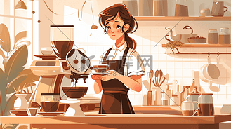 灰色扁平化咖啡师插画9