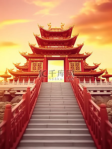 楼梯中国建筑年货海报插画海报