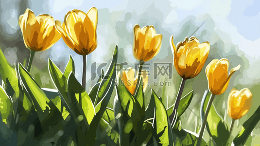 彩色春季自然盛开的花朵插画4