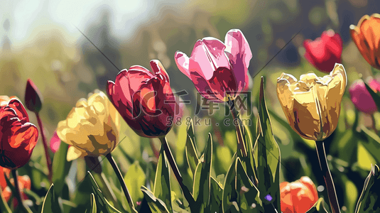 彩色春季自然盛开的花朵插画2