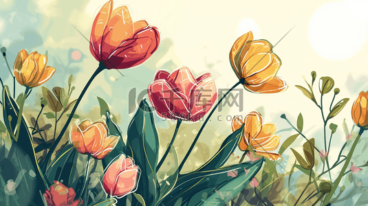 彩色春季自然盛开的花朵插画7