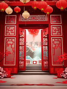 大气建筑海报插画图片_中国新年主题海报插图
