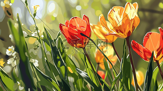 彩色春季自然盛开的花朵插画15