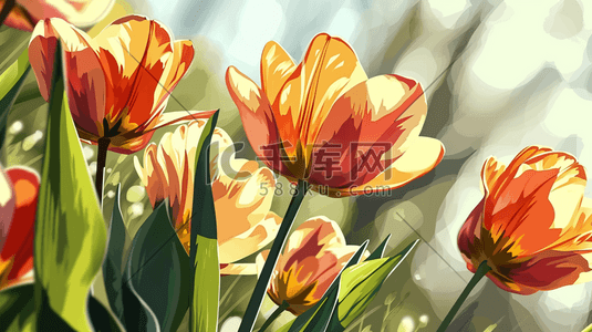 彩色春季自然盛开的花朵插画6
