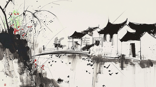 中国风水墨意境古典建筑风景插画9