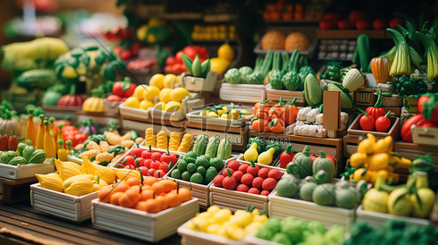 各种水果和蔬菜的市场插画图片