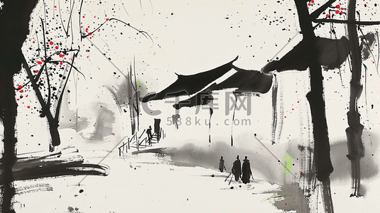 中国风水墨意境古典建筑风景插画25