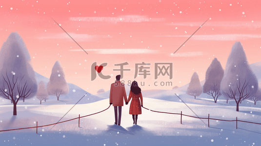 冬季浪漫男女一起牵手的插画6