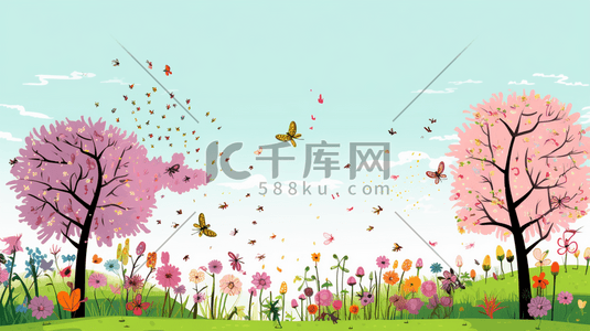 彩色春天鸟语花香的插画2