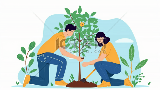 颜色小花插画图片_扁平化男子种树植树的插画9