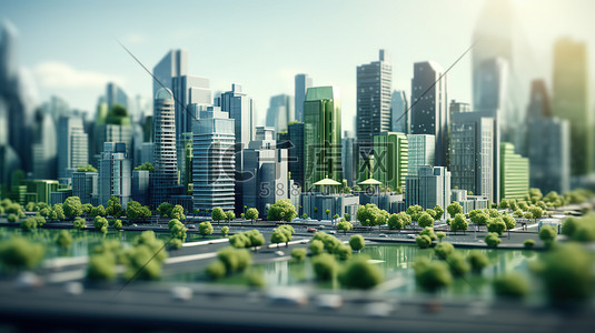 绿色现代城市微距创意场景矢量插画