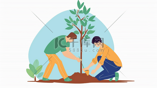 颜色小花插画图片_扁平化男子种树植树的插画2