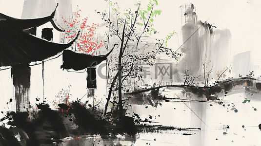 中国风水墨意境古典建筑风景插画13