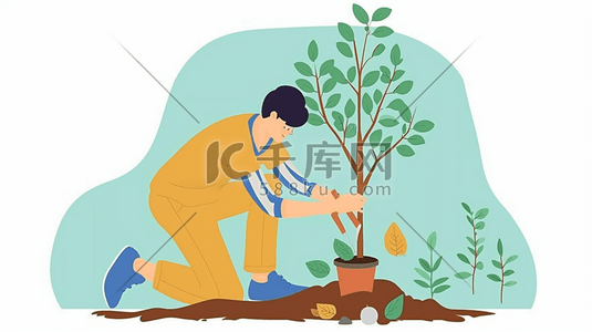 颜色小花插画图片_扁平化男子种树植树的插画5