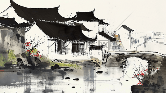 中国风水墨意境古典建筑风景插画16