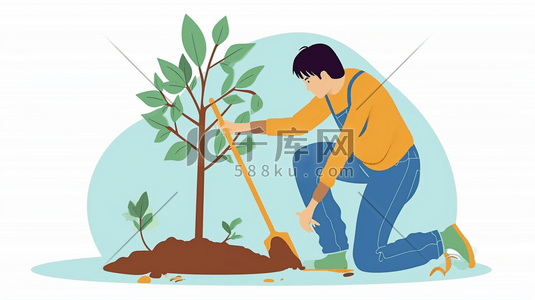 颜色小花插画图片_扁平化男子种树植树的插画7