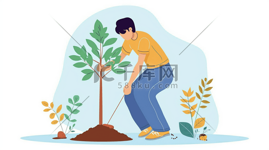 颜色小花插画图片_扁平化男子种树植树的插画4