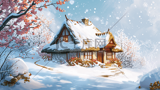 白色童话浪漫唯美雪景插画1