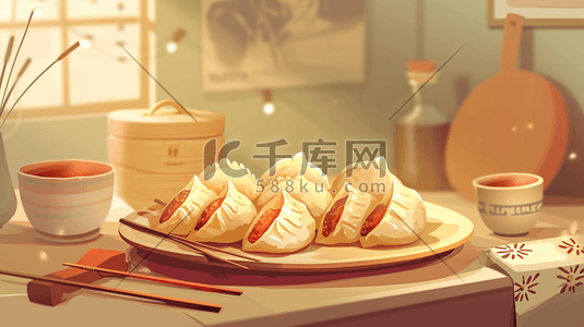面食美味插画图片_手绘中式蒸饺早餐美味插画6