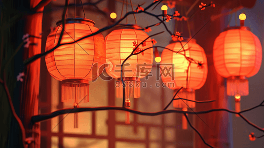 3D立体红色中国风挂灯笼插画11
