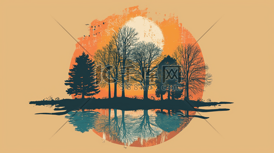 抽象圆形插画图片_扁平化树木圆形彩色插画9