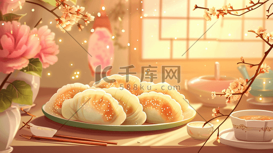 面食美味插画图片_手绘中式蒸饺早餐美味插画12