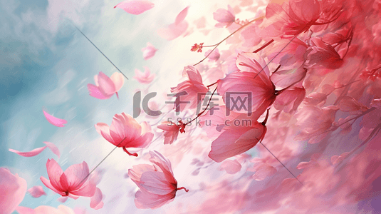 粉色彩色手绘水彩花朵唯美文艺插画17